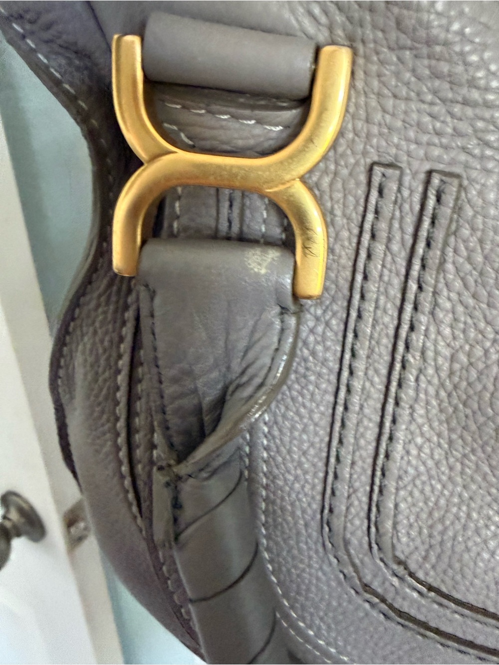 Chloe Marcie Taupe Pebbled Leather Satchel with Gold Hardware - Picture 9 of 16
